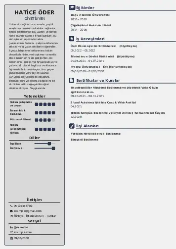 Beslenme Uzmanı Diyetisyen CV Örnekleri cv indir